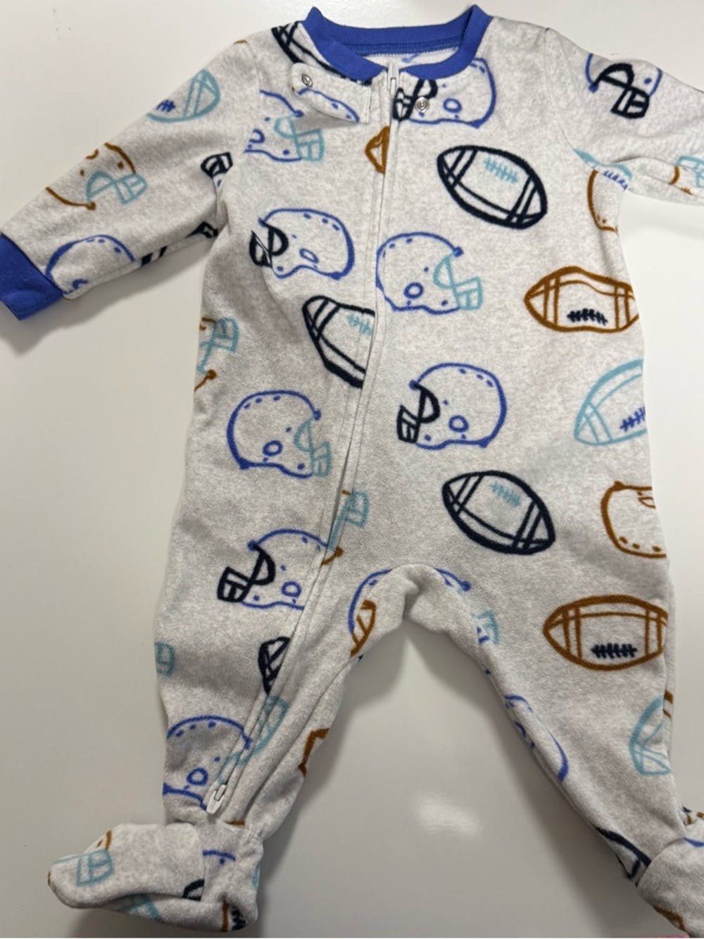 Carter's White Footed Football Print Fleece One-Piece